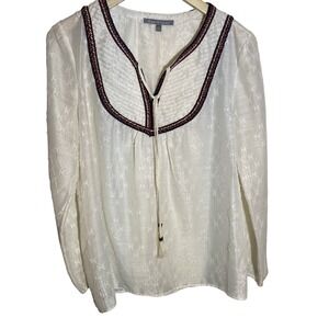 Daniel Rainn Peasant Blouse Embroidered Trim Long‎ Sleeve Top Size S